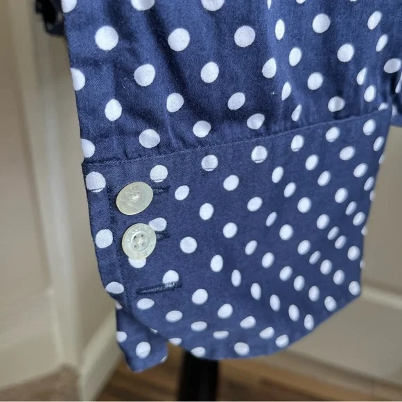 Lauren Ralph Lauren Off Shoulder Polka Dot Button Down Top Blue Sz M - Picture 7 of 15